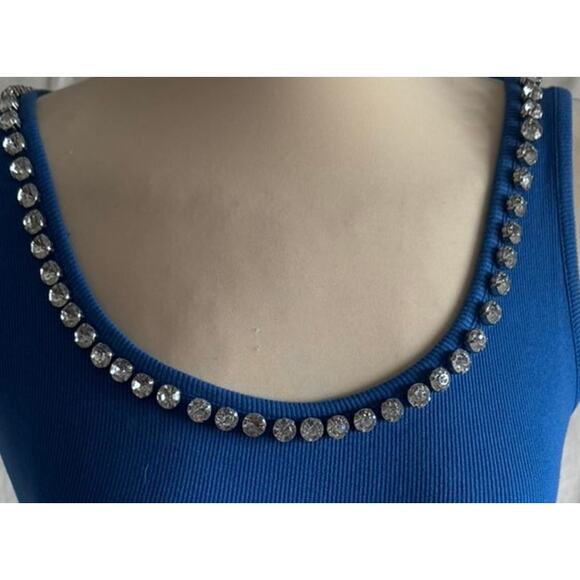 INC International Concepts Small Blue Ribbed Jeweled Tank Top - Picture 3 of 8